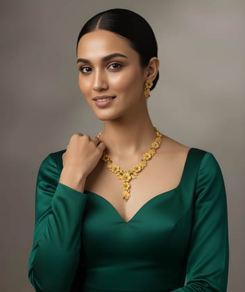 Gold Plated Temple Floral Necklace Set with Matching Earrings for Women Traditional Jewellery Set for Wedding Party Festive and Ethnic Wear