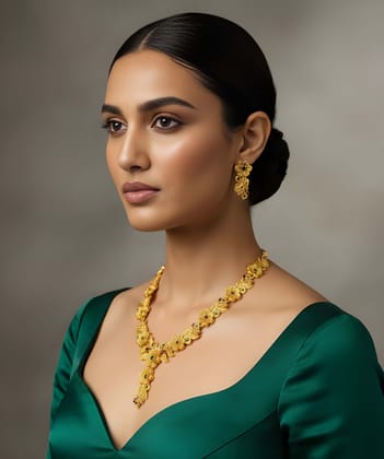Gold Plated Temple Floral Necklace Set with Matching Earrings for Women Traditional Jewellery Set for Wedding Party Festive and Ethnic Wear