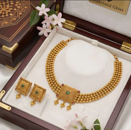 Gold Plated Chick Set Chowki Necklace Set with Matching Earrings for Women Traditional Ethnic Jewellery for Wedding Party Festive Wear