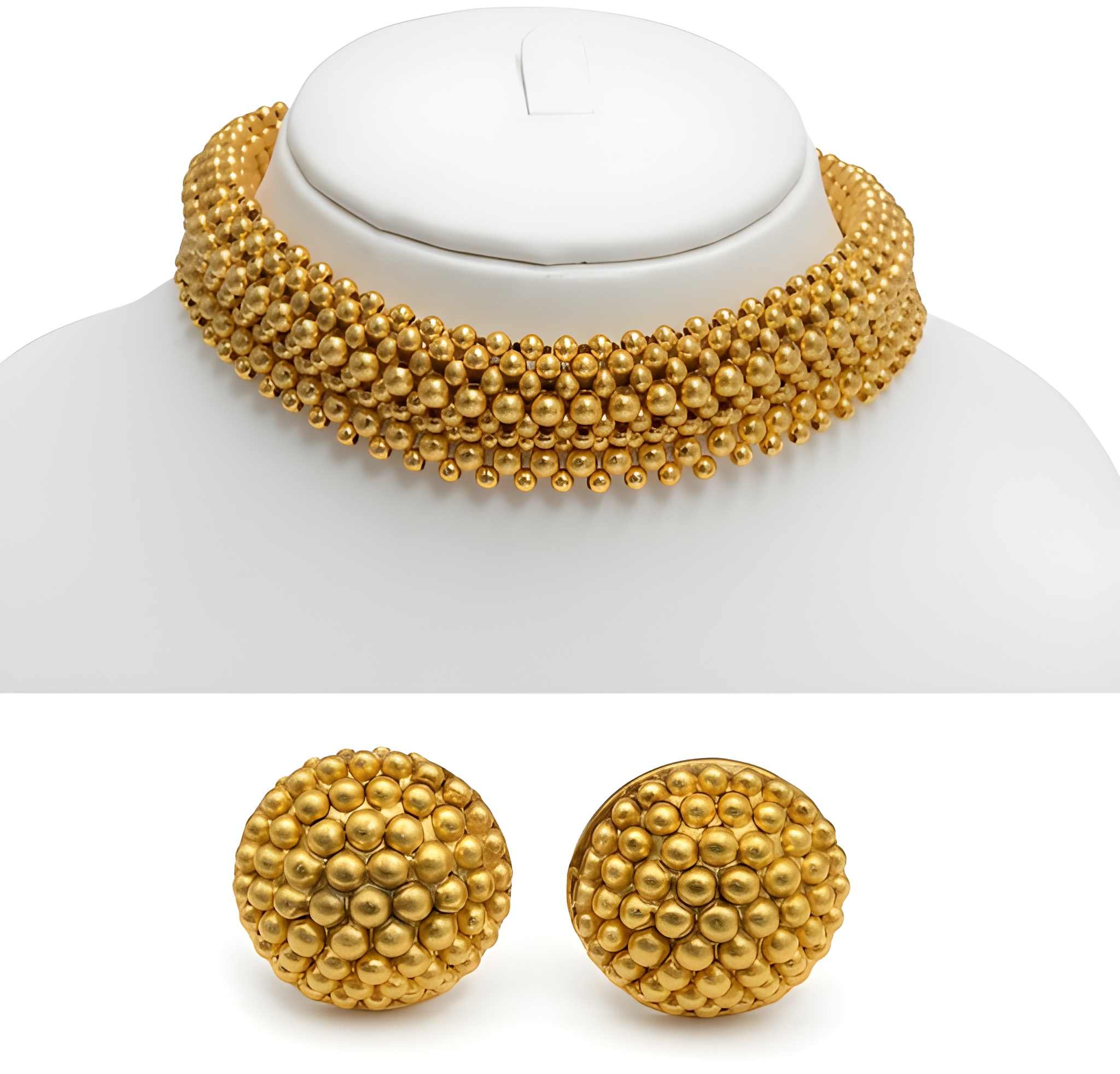 Gold Plated Traditional Beaded Choker Necklace Set with Matching Stud Earrings for Women Ethnic Jewellery Wedding Party Festive Wear