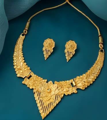 Gold Plated Traditional Wear Jewellery Necklace Set for Women Girls with Matching Earrings Ethnic Party Wedding Festive Jewellery