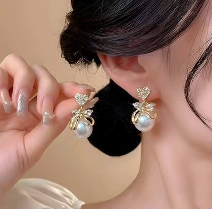 Retro Korean Bowknot Pearl Stud Earrings Jewelry Wedding Party Earrings for Women Girls Elegant Fashion Jewellery