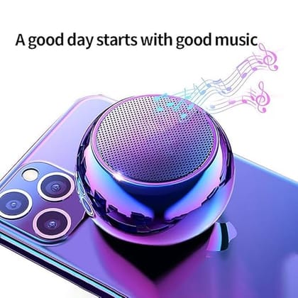 Small Ultra Bluetooth Speaker 4D with Loud Stereo Sound and Long Playtime Mini Speaker Easy to Carry Metal Electroplating Round Body Pack of-1-Random Multicolor
