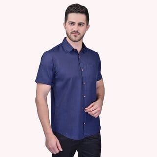 PrintCultr Men's Half Sleeve Cotton Spread Collar Shirt  (Navy Blue)