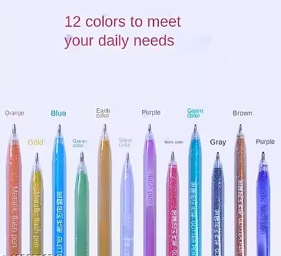 Metallic Glitter Pen Set โ 12 Colors Neon Fine Tip Sketch Pens for Art & Craft