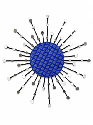 Nand Vidya Decorative Royal Blue Floral Silk Sunburst Metal Wall Art with Small Mirrors Nand Vidya Decorative Royal Blue Floral Silk Sunburst Metal Wall Art with Small Mirrors