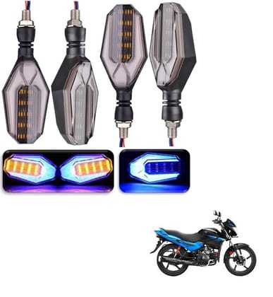 PECULIAR ZONE DC Power U SHAPE Style Blinker Bright AMBER And BLUE LED Indicators Universal For All Bikes, Motorcycles Turn Signal Lights (Pack of 4)