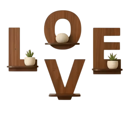 Wooden LOVE Floating Wall Shelf