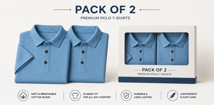 [Pack of 2] Classic Light Blue Polo Shirt – Soft Cotton Blend