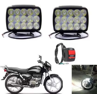 PECULIAR ZONE Premium 15-LED Fog Light for Bikes & Cars (Pack of 2) with High-Quality On/Off Switch & Complete Fitting Kit | 15-Cap Waterproof Bright White Drive Light