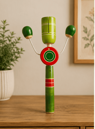 Handmade Wooden Three-Pronged Rattle Toy (Pair)
