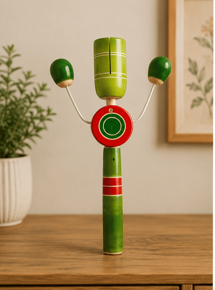 Handmade Wooden Three-Pronged Rattle Toy (Pair)