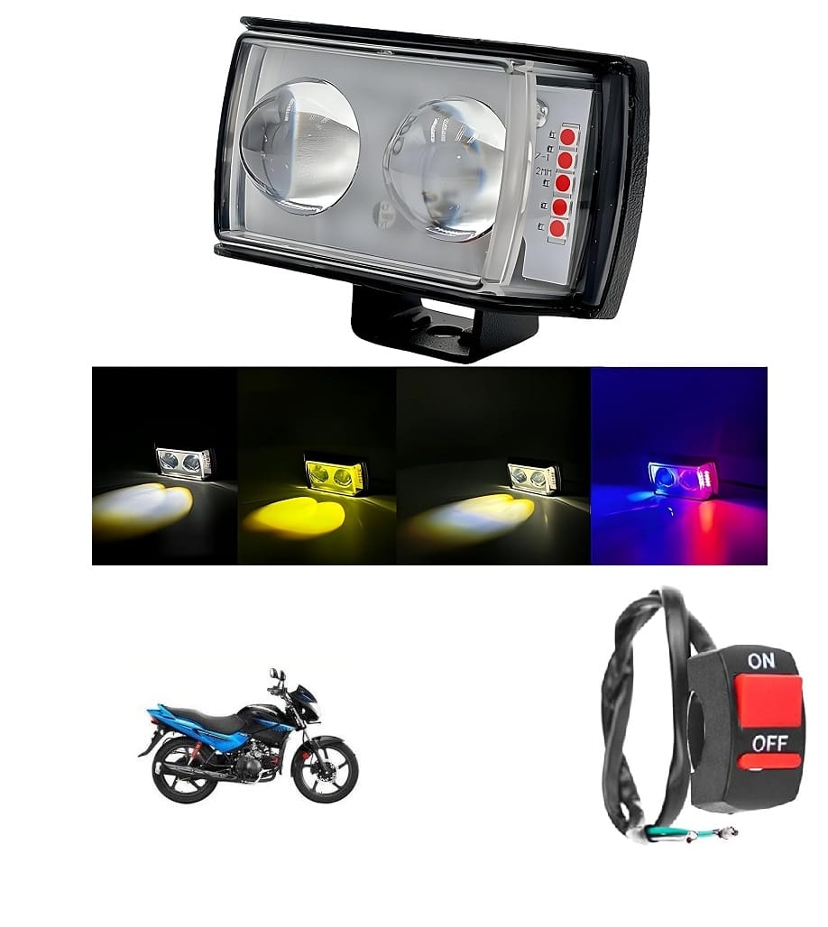 PECULIAR ZONE Dual Lens Fog Light for Bikes & Cars (Pack of 1) with High-Quality Switch & Fitting Kit | Multi-Mode Waterproof Drive Light (White, Yellow, Off-White, Red & Blue Flasher)