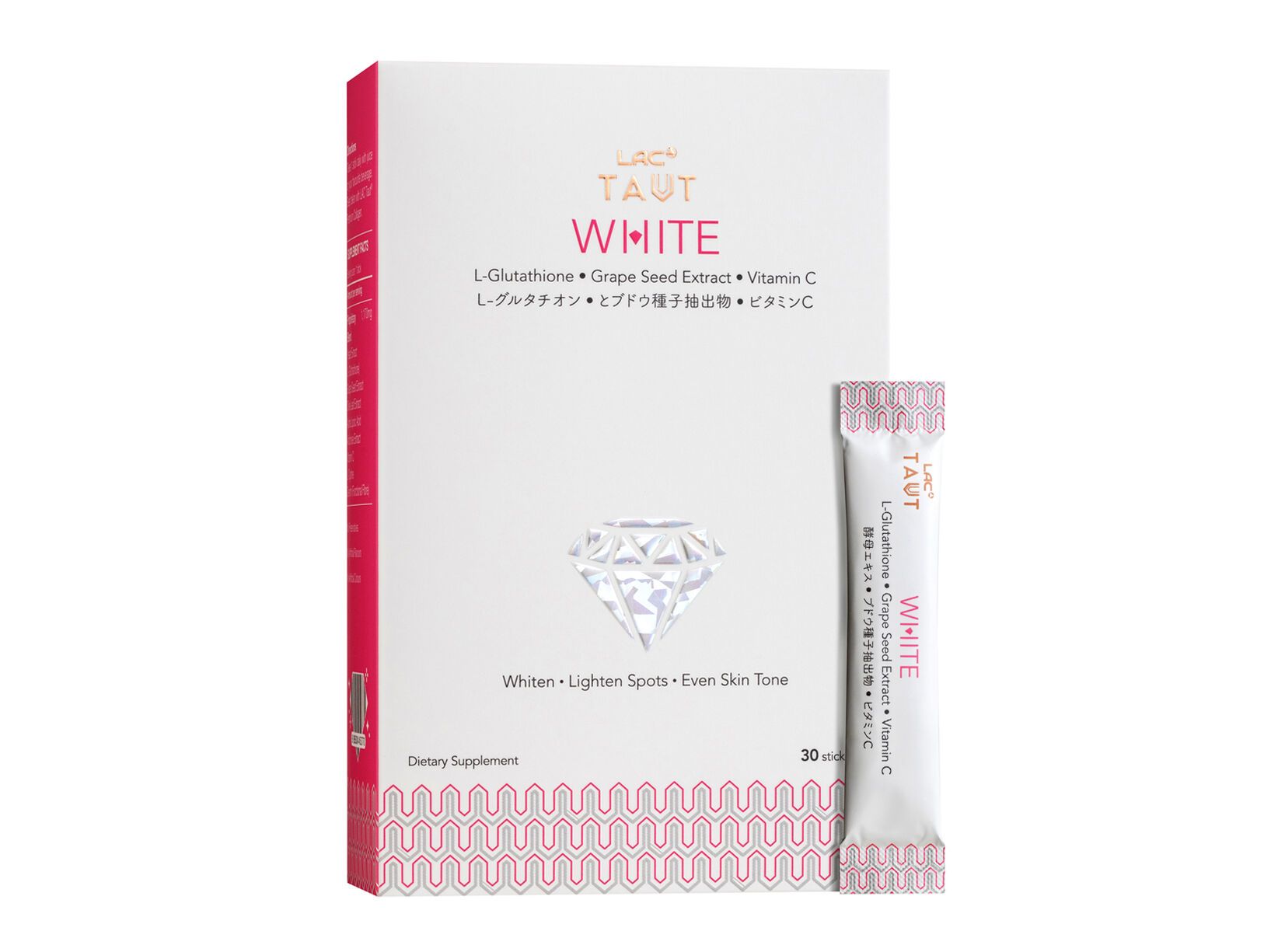 LAC Taut White L-Glutathione, Grape Seed Extract & Vitamin C Supplement | Supports Skin Radiance & Even Skin Tone | 30 Sticks