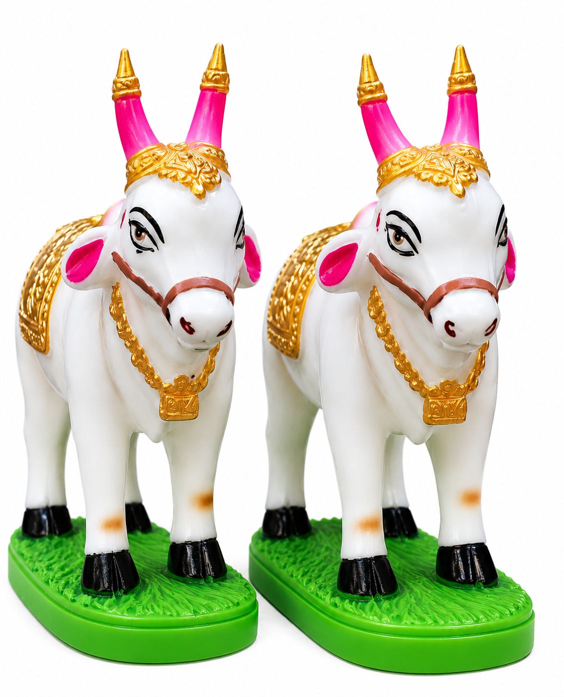 Pair of Decorative Polystone Nandhi Statues for Home Puja (Pack of 2)