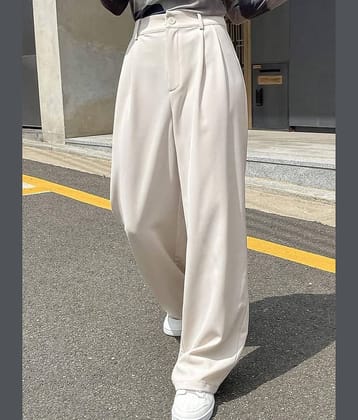 Broadstar Pack of 1 Polyester Straight Women's Casual Pants ( Cream )