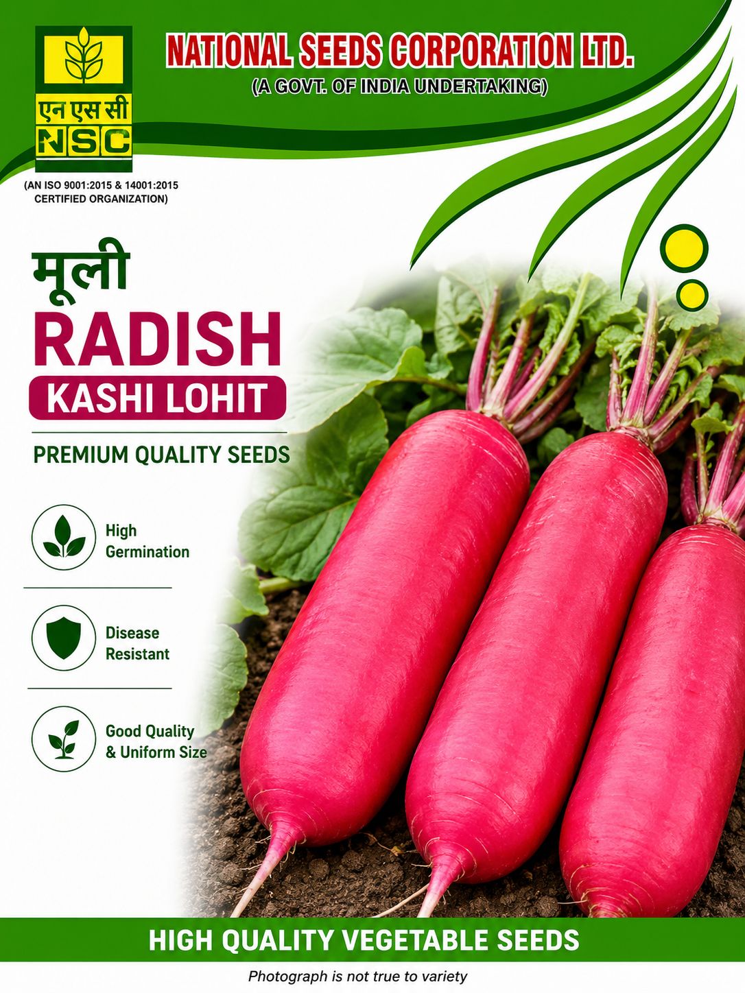 NSC Radish, Kashi Lohit, 250 gram Truthfully Labelled Seed Pouch