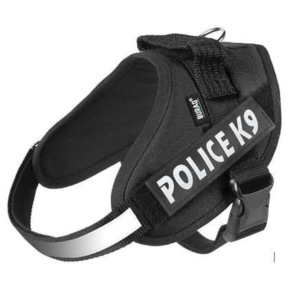 Police K9 No Pull Reflective and Adjustable Comfortable Harness for Dogs (Black, Large)