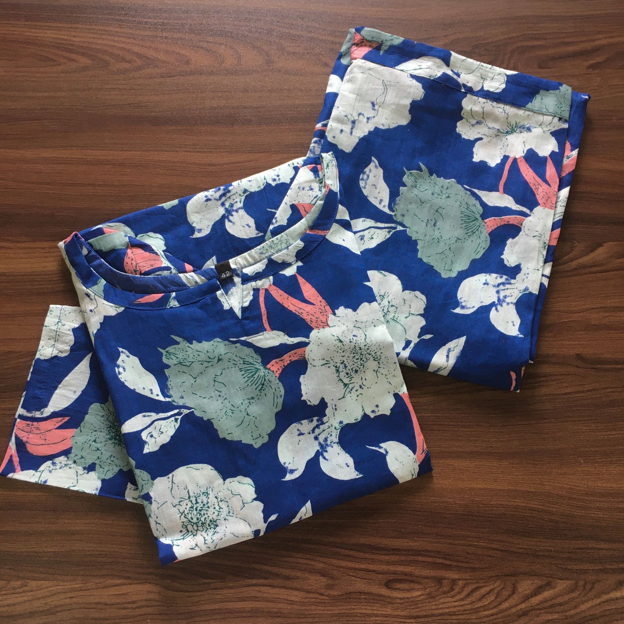 Mix Flower - Blue - Cord Set - Pure Cotton-42 - XL