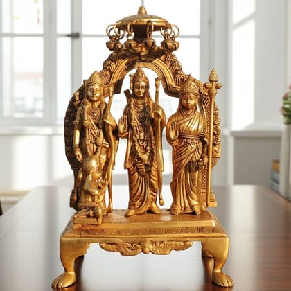 Brass Ram Darbar Murti for Worship | Traditional Ram Parivar Idol, Height : 14 Inch (BSMAS1394 M)