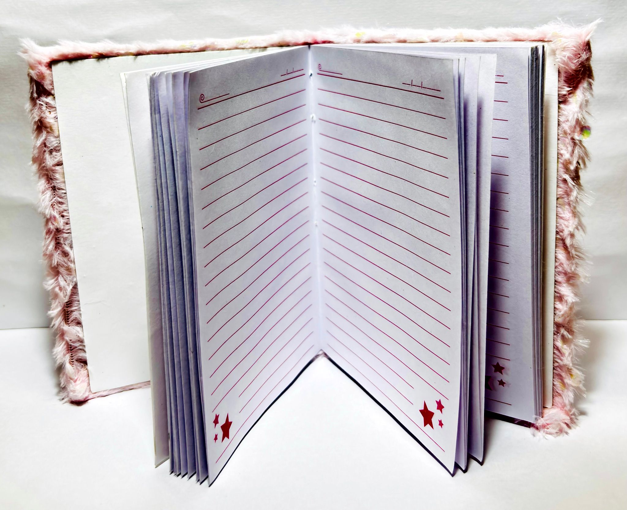 Pink Labubu Plush Diary with Lined Pages - Cute Fuzzy Notebook