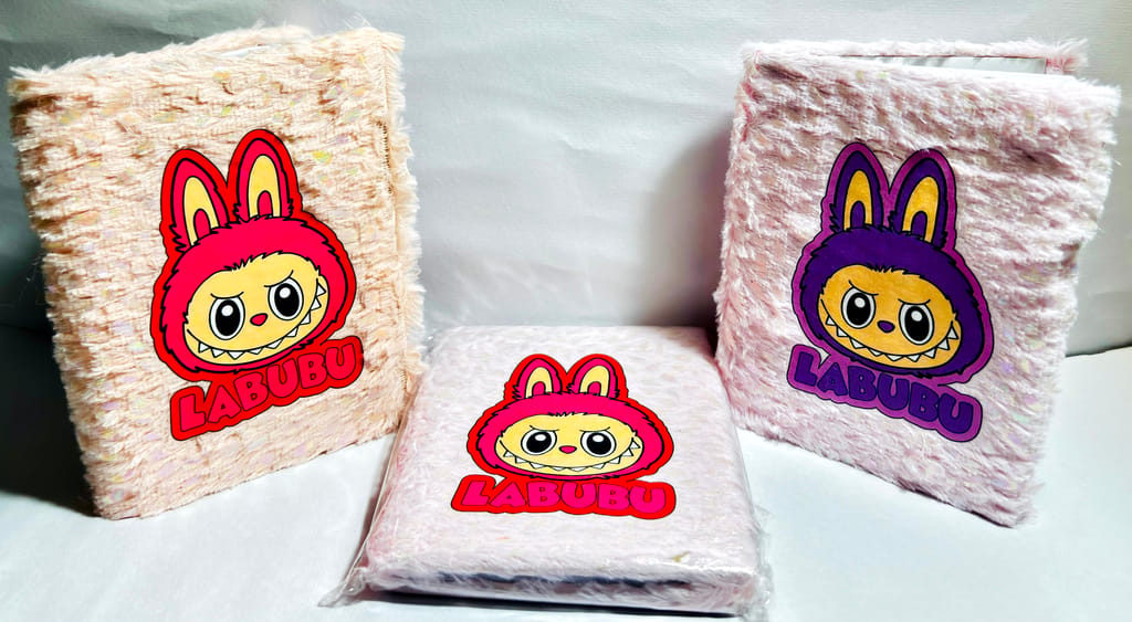 Pink Labubu Plush Diary with Lined Pages - Cute Fuzzy Notebook