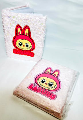 Pink Labubu Plush Diary with Lined Pages - Cute Fuzzy Notebook