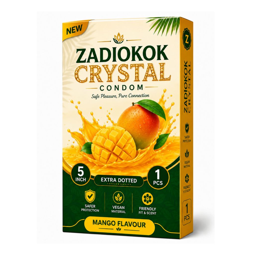 Zadiokok 5 Inch Crystal Dotted Condom Extra Dotted Mango Flavour, Reusable & Comfortable Fit (1 Pcs Set)