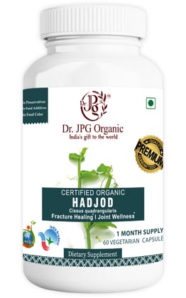 Dr JPG Organic Herbals Hadjod Capsules For Bone Strength  500mg, 60 Veg. Capsules/INDIA ORGANIC Certified (Pack Of 1)