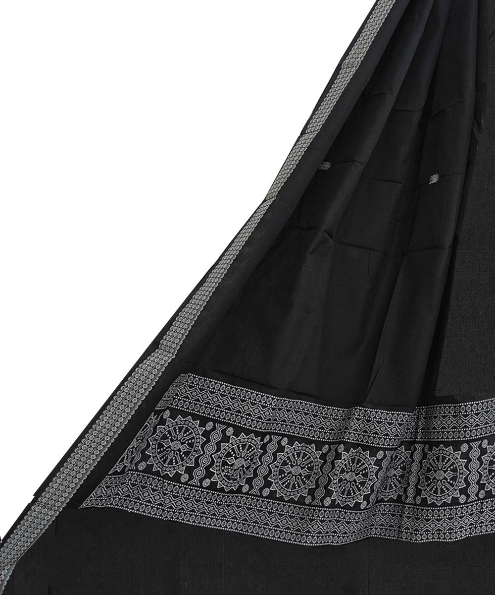 Black Sambalpuri Handwoven Cotton Dupatta SFCDUP2357