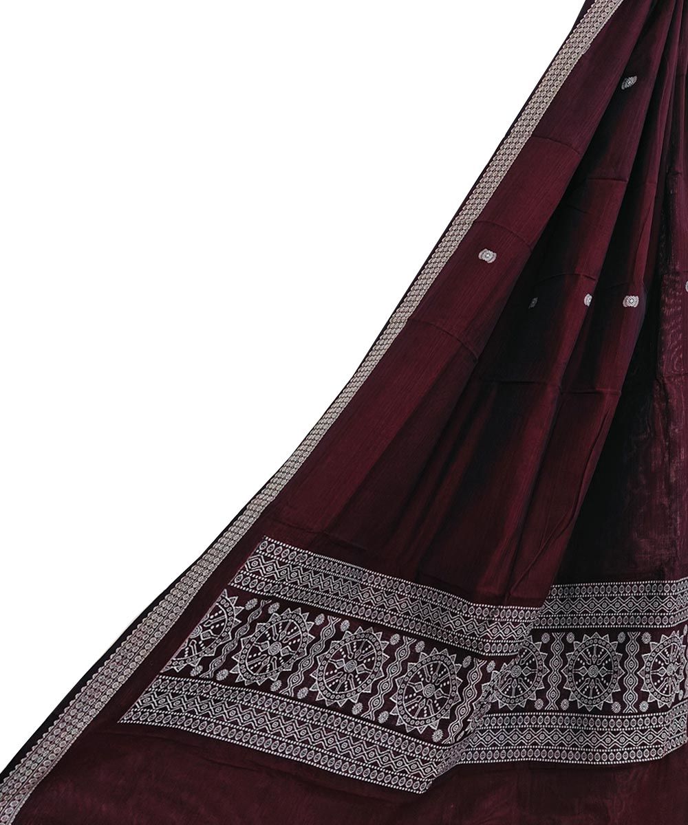 Maroon Sambalpuri Handwoven Cotton Dupatta(SFCDUP2359