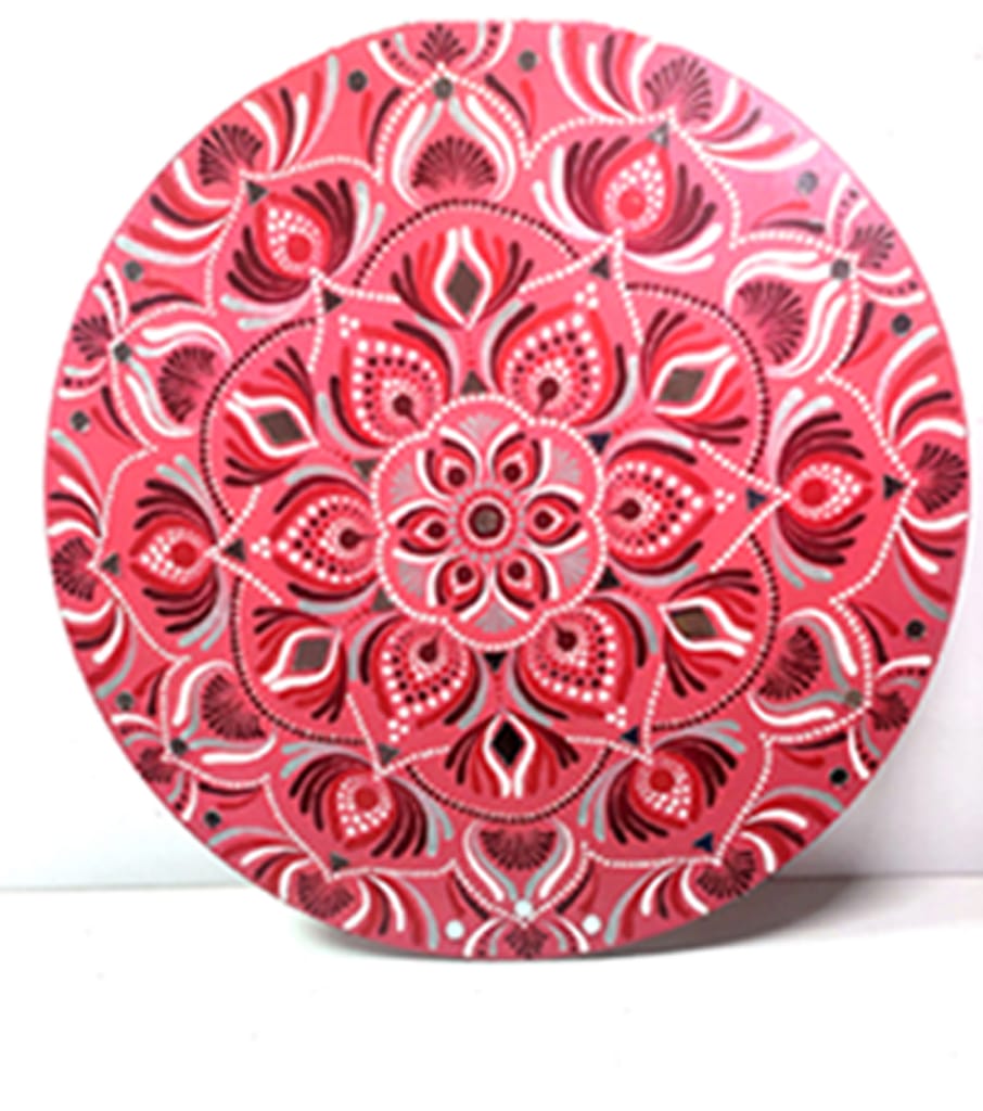 Hand-Painted Dot Mandala Art - 12 Inch Pink Circular Wall Decor