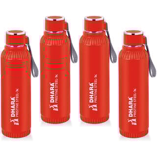 Quench 900 Inner Steel and Outer Plastic Water Bottle, 700ml, Red  BPA Free  Leak Proof  Office Bottle (Set of 4)