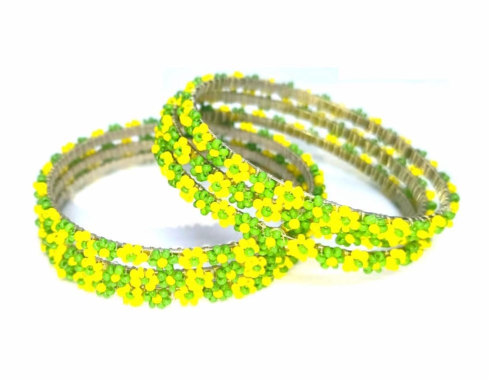 Green & Yellow – FHS Flower Beadwork Bangles (Set of 6)