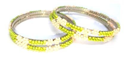 Green & Baby Pink– FHS Flower Beadwork Bangles (Set of 6)