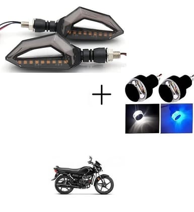 Peculiar Zone D-Shape 2PCS + Handle Blue White Universal LED Indicators for Motorbikes - Set of 2 Dual Tone Yellow & Blue Blinker Lights, Waterproof ABS Plastic Body