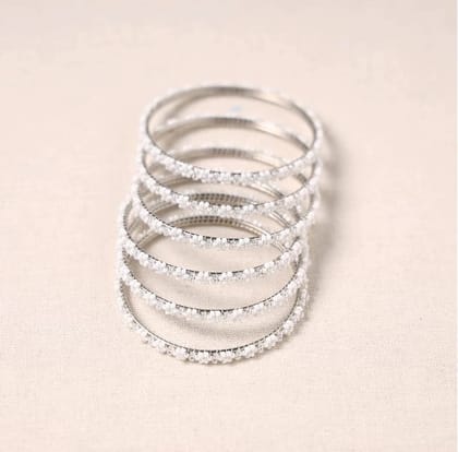 White - Flower Beadwork Bangles (Set of 6) 