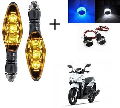 PECULIAR ZONE DUKE2PCSYELLOW +HANDLE BLUE WHITE Universal LED Indicators for Motorbikes - Set of 2 D Yellow Lights, Waterproof ABS Plastic Body 