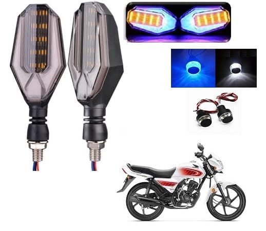 Peculiar Zone USHAPE2PCS WITH HANDLE LIGHTBLUE White Universal LED Indicators for Motorbikes - Set of 2 Dual Tone Yellow & Blue Blinker Lights, Waterproof ABS Plastic Body.