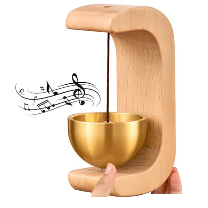 Beech Wooden Door Chime with Brass Bell – Vintage Wall Mount Entry Alert Bell for Home, Shop, Porch & Garden, Decorative Brass Doorbell Wind Chime Housewarming Gift (Light Wooden Finish)
