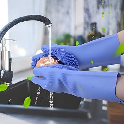 Magic Silicone Cleaning Hand Gloves for Kitchen Dishwashing & Pet Grooming Multi-Purpose Reusable Scrubber Gloves for Washing Dishes, Car, Bathroom & Household Cleaning (Multicoloured)