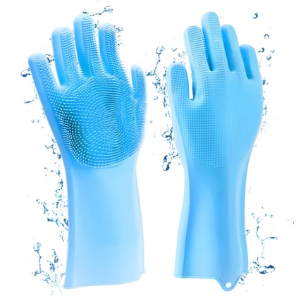 Magic Silicone Cleaning Hand Gloves for Kitchen Dishwashing & Pet Grooming Multi-Purpose Reusable Scrubber Gloves for Washing Dishes, Car, Bathroom & Household Cleaning (Multicoloured)