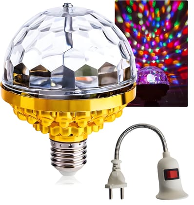 Colorful Disco Rotating Magic Ball LED Light Bulb with Socket Crystal RGB Party Stage Light for Birthday, Club, Bar, Halloween, Christmas & Home Decoration (Pack of 1)