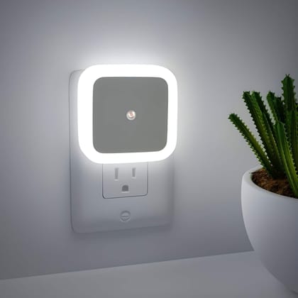 Night Lamp Sensor Light for Bedroom Bedside & Home – Smart Automatic ON/OFF Dim LED Energy Saving Plug-in Night Light for Hallway, Stairs, Kitchen & Bathroom (Polycarbonate White)