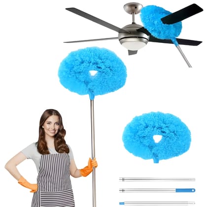 Fan Cleaner Brush with Long Rod – Microfiber Feather Duster with Extendable Telescopic Pole (13–50 Inches), Double-Sided Washable Cleaning Brush for Ceiling Fans, Windows, Blinds & Home Cleaning