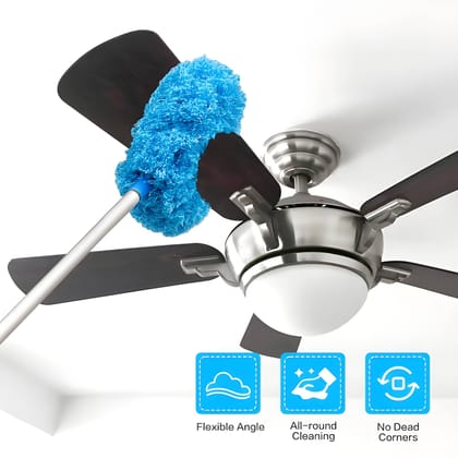 Fan Cleaner Brush with Long Rod – Microfiber Feather Duster with Extendable Telescopic Pole (13–50 Inches), Double-Sided Washable Cleaning Brush for Ceiling Fans, Windows, Blinds & Home Cleaning