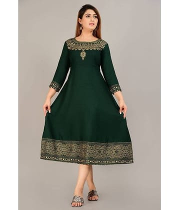 NUPITAL Rayon Printed Flared Women's Kurti with Dupatta - Green ( Pack of 1 )