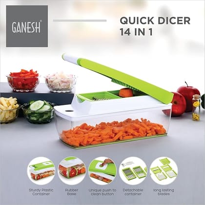 Ganesh 14 in 1 Multipurpose Chopper, Fruits & Vegetable Cutters, Grater Peeler Chipser (Green, Plastic)