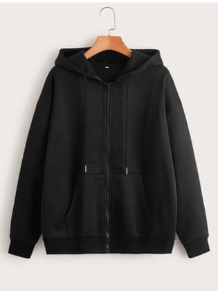 Men's Classic Full Zip Up Plain Black Hoodie with Kangaroo Pockets
