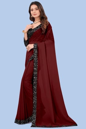 Women's Maroon Georgette Saree with Blouse Piece